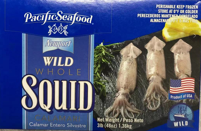 Pacific Seafood Wild Whole Squid 3lbs / pack